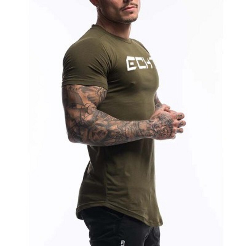 Men's Fashion T Shirt Men Tops Summer Fitness Bodybuilding Clothes Muscle Male Shirts Cotton Slim Fit Tees