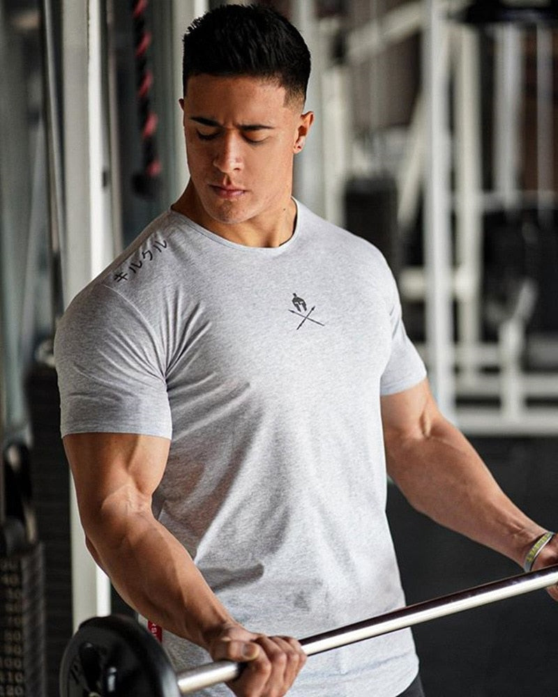 Men T Shirts Fashion Summer Bodybuilding Letter Printed Tshirt Men GYM Fitness Workout  O-Neck Show Muscle