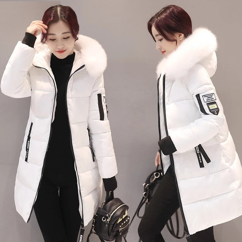 2023 Winter Jacket Women Parka Big Fur Collar Hooded Thick Warm Long Female Coat Casual Outwear Down Cotton Jacket Parkas