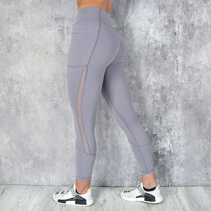 CHRLEISURE Pocket Sports Leggings Women Mesh Splicing Quick Dry Pants Gym Breathable High Waist Push Up Fitness Casual Leggings