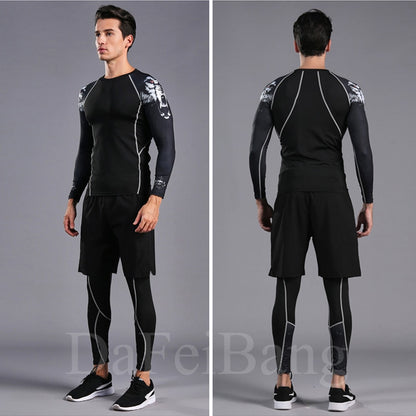 Man Compression Sports Suit Quick Drying Perspiration Fitness Training MMA Kit Rashguard Male Sportswear Jogging Running Clothes