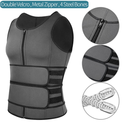 Men Body Shaper Sauna Vest Waist Trainer Double Belt Sweat Shirt Corset Top Abdomen Slimming Shapewear Fat Burn Fitness Top