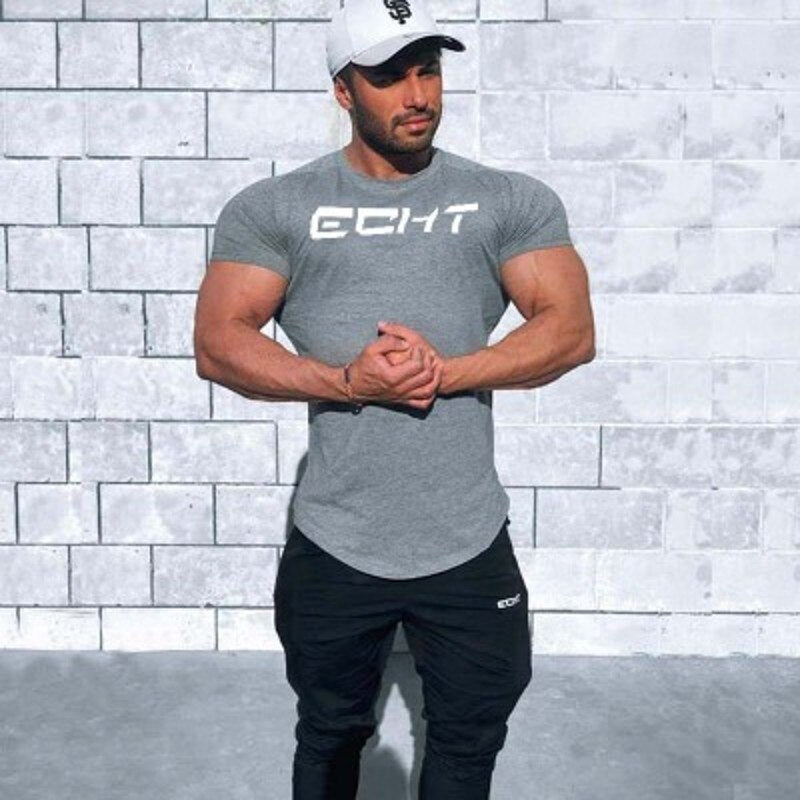 Men's Fashion T Shirt Men Tops Summer Fitness Bodybuilding Clothes Muscle Male Shirts Cotton Slim Fit Tees