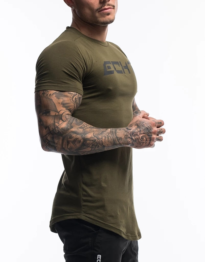 Men's Fashion T Shirt Men Tops Summer Fitness Bodybuilding Clothes Muscle Male Shirts Cotton Slim Fit Tees