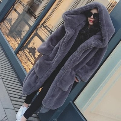 Oversized Winter Faux Fur Coat Women Parka Long Warm Faux Fur Jacket Coats Hoodies Loose Winter Coat Outwear Casaco Feminino