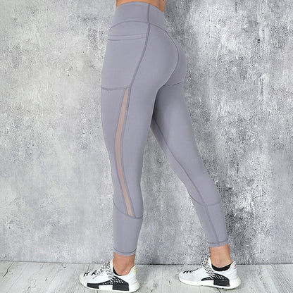 CHRLEISURE Pocket Sports Leggings Women Mesh Splicing Quick Dry Pants Gym Breathable High Waist Push Up Fitness Casual Leggings