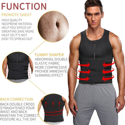 Men Body Shaper Sauna Vest Waist Trainer Double Belt Sweat Shirt Corset Top Abdomen Slimming Shapewear Fat Burn Fitness Top