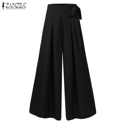 2023 Autumn Solid Flare Trousers ZANZEA Elegant Wide Leg Pants Women Casual High Waist Pleated Long Pantalon Pants Streetwear