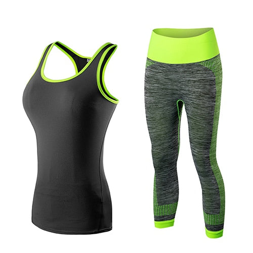 yuerlian Ladies Sports Running Cropped Top 3/4 Leggings Yoga Gym Trainning Set Clothing workout fitness women yoga suit