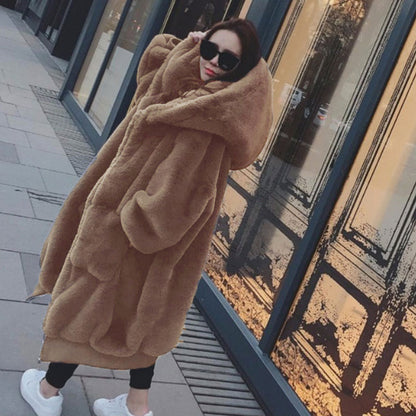 Oversized Winter Faux Fur Coat Women Parka Long Warm Faux Fur Jacket Coats Hoodies Loose Winter Coat Outwear Casaco Feminino