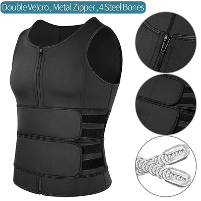 Men Body Shaper Sauna Vest Waist Trainer Double Belt Sweat Shirt Corset Top Abdomen Slimming Shapewear Fat Burn Fitness Top