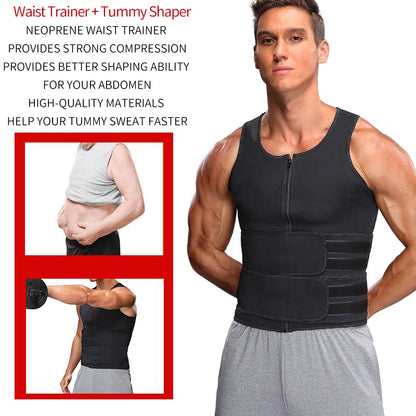 Men Body Shaper Sauna Vest Waist Trainer Double Belt Sweat Shirt Corset Top Abdomen Slimming Shapewear Fat Burn Fitness Top