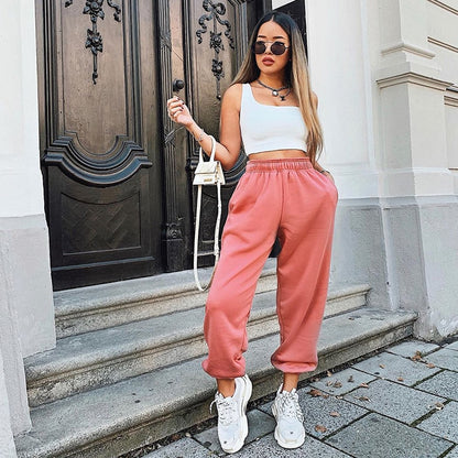 Rockmore Baggy Pencil Pants Women Black Winter Wide Leg Sweat Pants Oversized Joggers Streetwear High Waisted Trousers