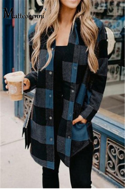 Women Autumn Long Sleeve Blouse Shirts Vintage Loose Female Plaid Printing Blouse Shirts Casual Street Lady Korean Oversized Top