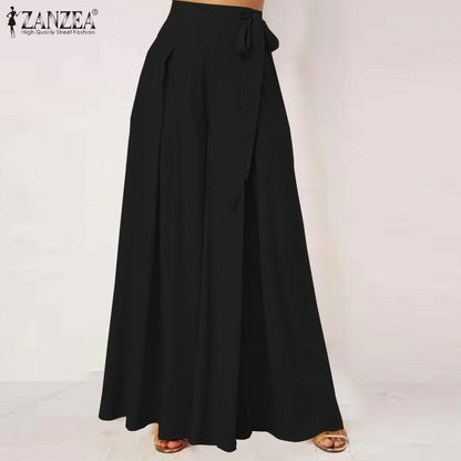 2023 Autumn Solid Flare Trousers ZANZEA Elegant Wide Leg Pants Women Casual High Waist Pleated Long Pantalon Pants Streetwear