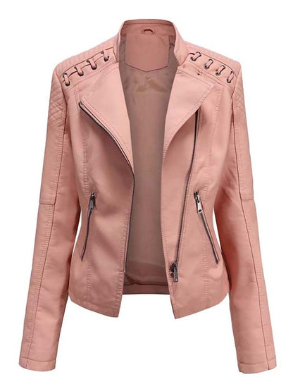 Autumn Winter Pu Faux Leather Jackets Women Long Sleeve Zipper Slim Motorcycle Biker Leather Coat Loose Female Outwear Tops 4XL