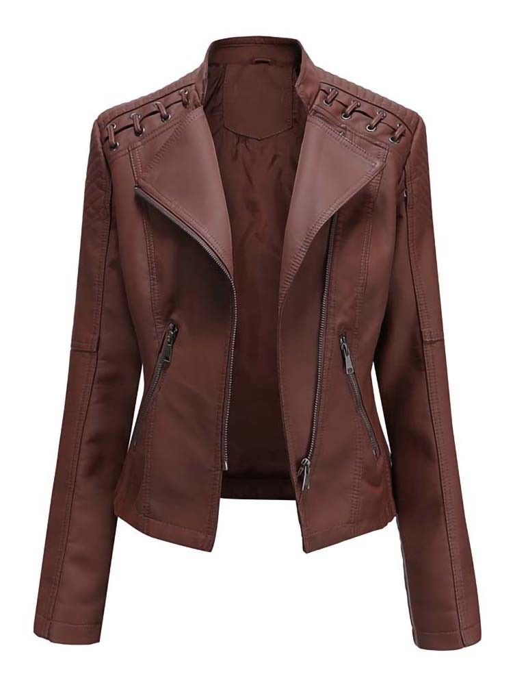 Autumn Winter Pu Faux Leather Jackets Women Long Sleeve Zipper Slim Motorcycle Biker Leather Coat Loose Female Outwear Tops 4XL