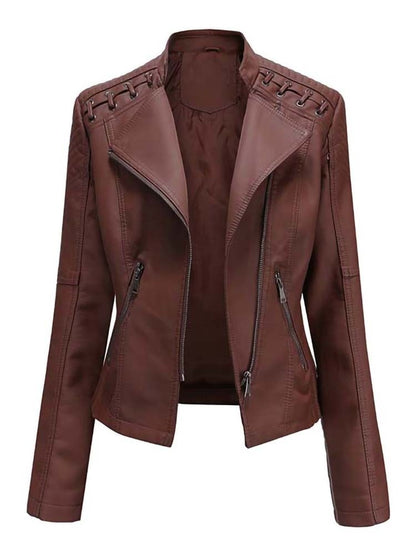 Autumn Winter Pu Faux Leather Jackets Women Long Sleeve Zipper Slim Motorcycle Biker Leather Coat Loose Female Outwear Tops 4XL