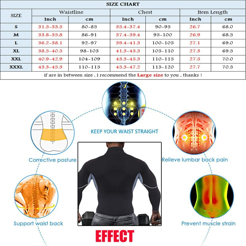 NINGMI Men Slimming Home Gym Shirts Jacket with Long Sleeve Fitness Tights Weight Loss Neoprene Sauna Waist Trainer Body Shapers