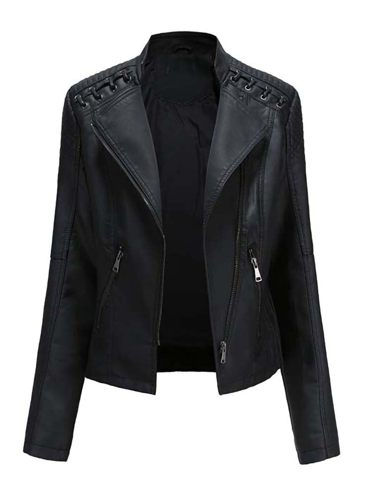 Autumn Winter Pu Faux Leather Jackets Women Long Sleeve Zipper Slim Motorcycle Biker Leather Coat Loose Female Outwear Tops 4XL