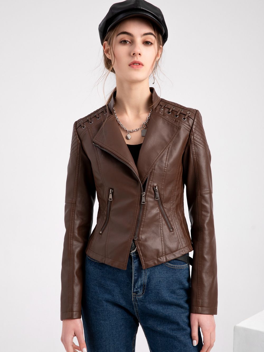 Autumn Winter Pu Faux Leather Jackets Women Long Sleeve Zipper Slim Motorcycle Biker Leather Coat Loose Female Outwear Tops 4XL