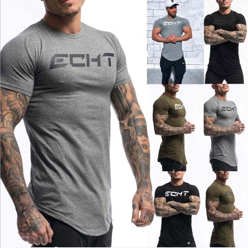 Men's Fashion T Shirt Men Tops Summer Fitness Bodybuilding Clothes Muscle Male Shirts Cotton Slim Fit Tees