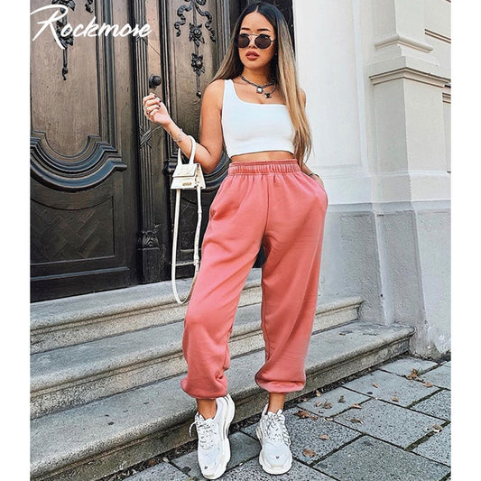 Rockmore Baggy Pencil Pants Women Black Winter Wide Leg Sweat Pants Oversized Joggers Streetwear High Waisted Trousers